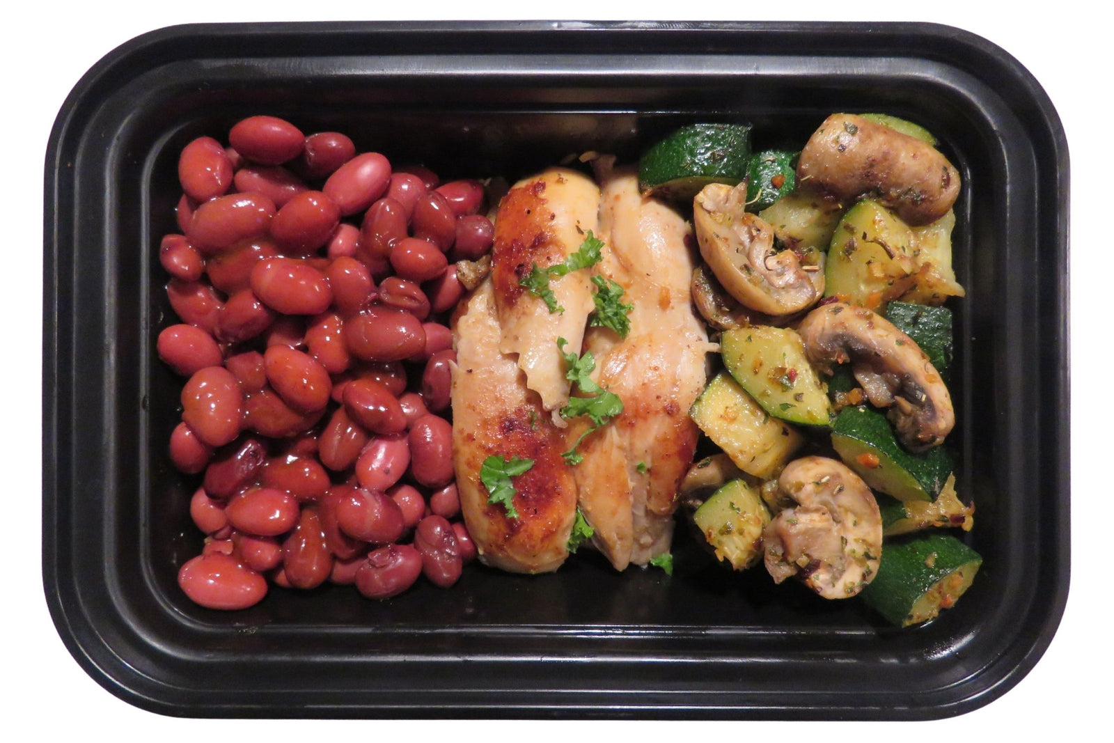 Jerk Chicken, Baked Beans & Italian Zucchini Mushroom